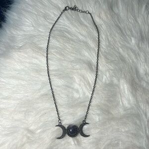 Triple moon adjustable choker necklace, blue goldstone